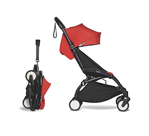BABYZEN YOYO2 6+ Stroller - Black Frame with Red Seat Cushion & Canopy