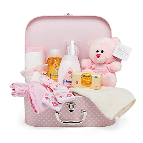 Baby Box Shop Newborn Baby Gift Set â€“ Keepsake Box in Pink with Baby Clothes, Teddy Bear and Gifts for a New Baby Girl