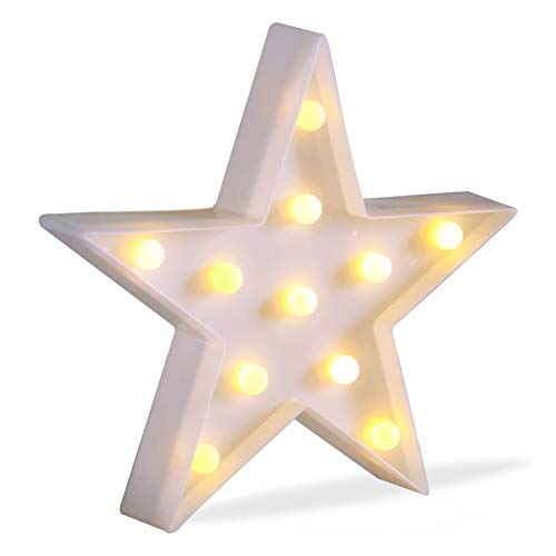 Pooqla JUHUI Marquee Light Star Shaped LED Plastic Sign-Lighted Marquee Star Sign Wall DÃ©cor Battery Operated (White)