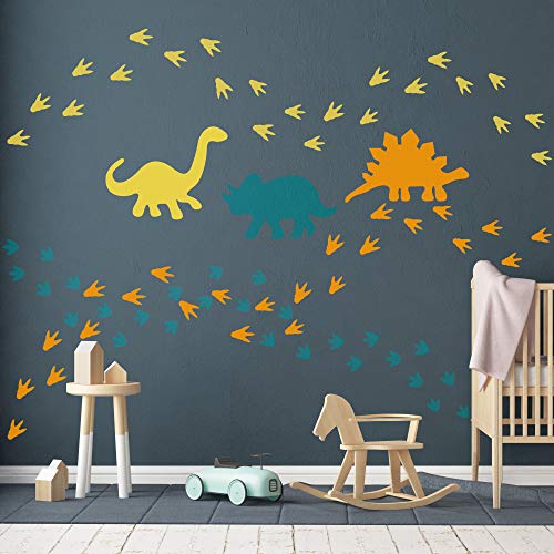 GULIGULI Dinosaur Wall Decal-Dinosaur Footprints&Tracks Stickers-Vinyl Wall Art for Boys&Girls Kids Bedroom Nursery Decor
