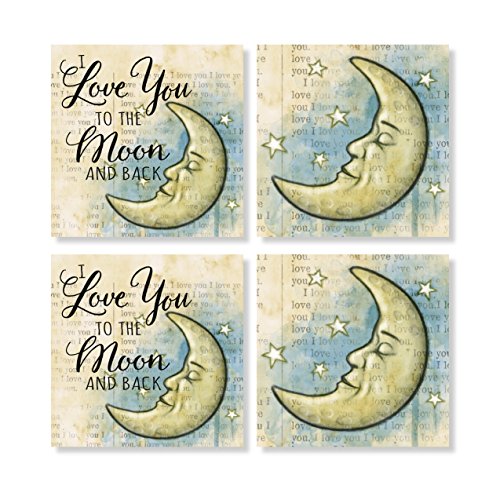 Carson Love You to the Moon and Back Stars 4 x 4 Inch Tabletop Coasters Gift Boxed Set of 4