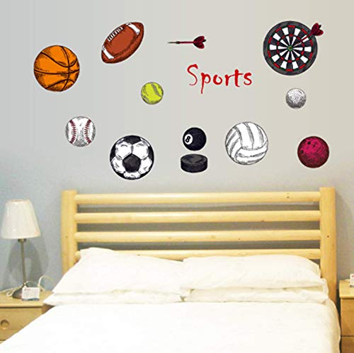 CHengQiSM Sports Series Wall Stickers Color Basketball Rugby Volleyball Darts Wall Decals Football Stickers Kids Adult Tennis Wall