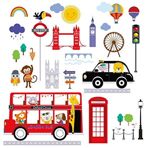 CherryCreek Decals Bus to London Baby Nursery Home Peel and Stick Wall Art Sticker Decals for Boys and Girls