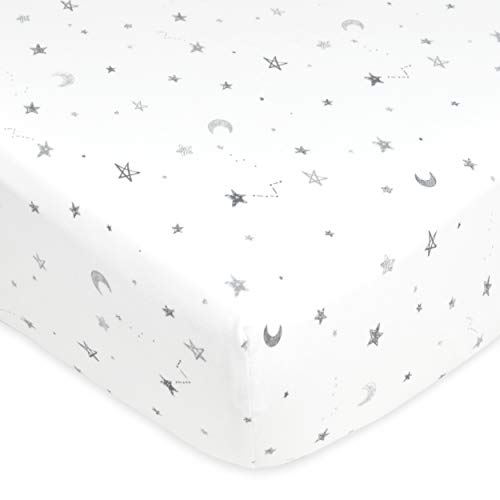 American Baby Company Printed 100% Cotton Jersey Knit Fitted Crib Sheet for Standard Crib and Toddler Mattresses, Grey Stars