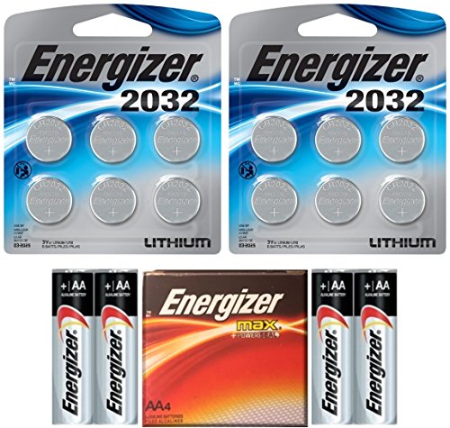 MBS 12 Energizer CR2032 3v Lithium Coin Cell Batteries Dl2032 ECR2032 (2x6), and 4 Energizer AA Max Alkaline Batteries