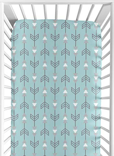Sweet Jojo Designs Fitted Crib Sheet for Turquoise Blue and Gray Earth and Sky Baby/Toddler Bedding - Arrows Print