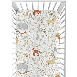 Sweet Jojo Designs Fitted Crib Sheet for Woodland Toile Baby/Toddler Girl or Boy Bedding Set Collection - Animal Print