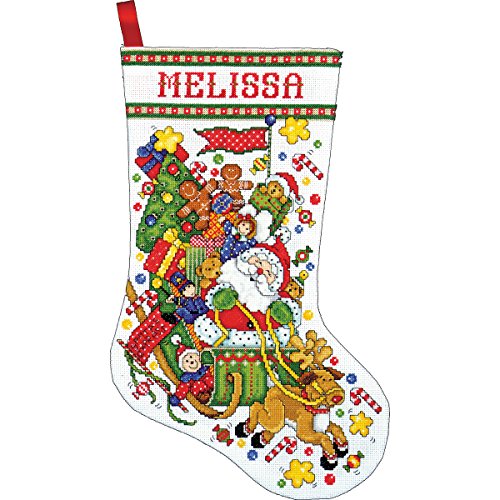 Tobin DW5951 14 Count Santa and Sleigh Stocking Counted Cross Stitch Kit, 17" Long