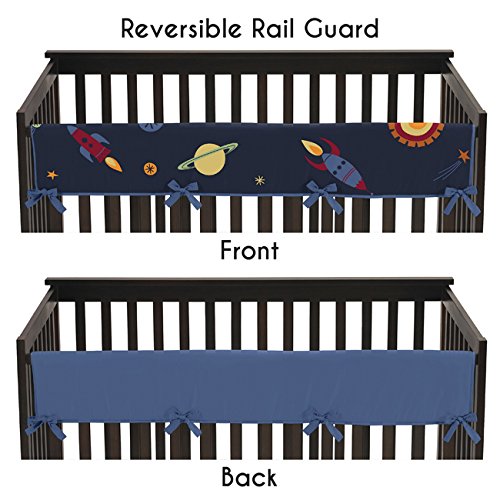 Sweet Jojo Designs Space Galaxy Rocket Ship Galatic Planets Long Front Rail Guard Baby Teething Cover Crib Protector Wrap
