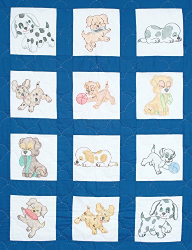 Jack Dempsey Needle Art Jack Dempsey Stamped White Nursery Quilt Blocks 9"X9" 12/Pkg, Puppies