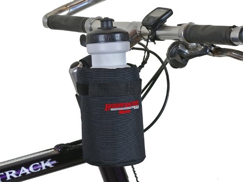 Bushwhacker Shasta Black - Insulated Bike Water Bottle Holder w/ 20 oz. Bottle - Two Point Bike Frame & Handlebar Attachment