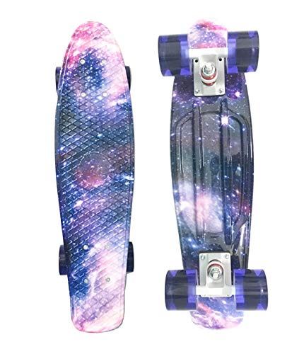 DreamFire 22inch Galaxy Skateboard Mini Cruiser Skate Board Starry Style for Boys Girls Kids Beginners Purple