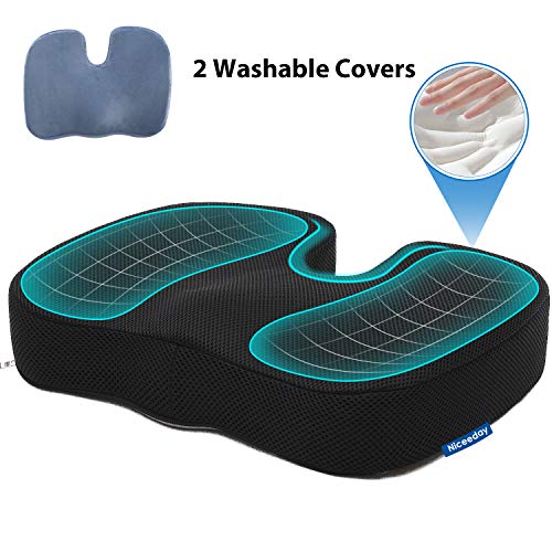 Niceeday 6RCTZSW Car Seat Cushion for Office Chair with 2 Covers, Tailbone  Pain Relief Cushion, Memory Foam Sciatica Pillow for Sitting 