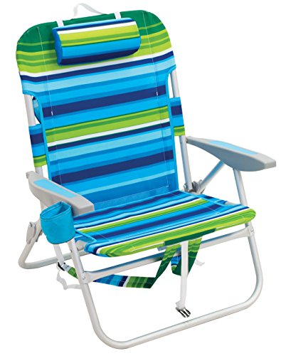 Rio Gear Rio Beach Big Boy Folding 13 Inch High Seat Backpack Beach or Camping Chair, Green/Blue Stripe