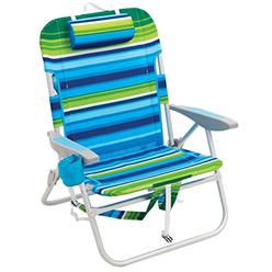 Rio Gear Rio Brands RIO beach Big Boy Folding 13 Inch High Seat Backpack Beach or Camping Chair, Aluminum, Green/Blue Stripe