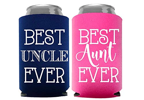 Your Dream Party Shop Best Aunt and Uncle Ever Can Coolers, Set of 2, 1 Pink and 1 Navy Blue Beer Can Coolies, New Aunt Gifts, Novelty Can Cooler,