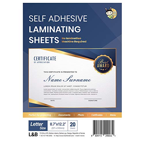 HA SHI Self Adhesive Laminating Sheets, No Machine Need, Letter Size, 9 x 12 Inch by HA SHI (20 Sheets)