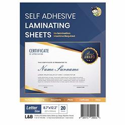 HA SHI No Heat Laminating Sheets Self Sealing 8.5 x 11 Inch, 20 Pack, 4mil Thickness, Transparent, No Machine Self Adhesive Laminating