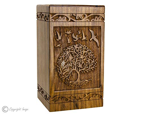 INTAJ Handmade Rosewood Urn for Human Ashes | Tree of Life Wooden Urns Hand-Crafted - Funeral Cremation Urn for Ashes (Bird