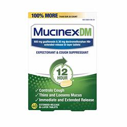 Mucinex Cough Suppressant and Expectorant, Mucinex DM 12 Hr Relief Tablets, 40ct, 600 mg, Thins & loosens mucus that causes chest
