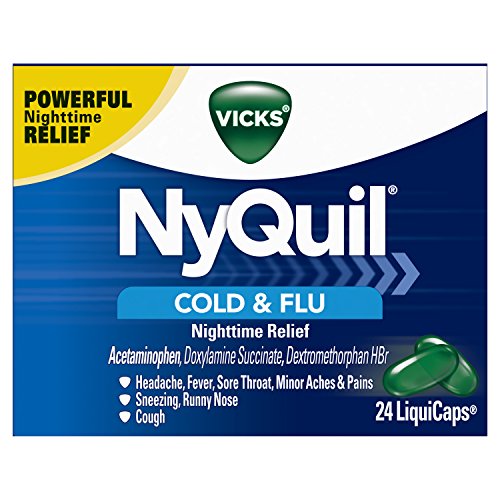 Vicks NyQuil Cough, Cold & Flu Nighttime Relief, 24 LiquiCaps - #1 Pharmacist Recommended, Nighttime Sore Throat, Fever, and