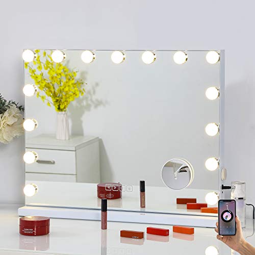 Fenair Makeup Mirror with Lights and Bluetooth Speaker Support Answer Call Hollywood Vanity Mirror, Touch Screen, 3 Color