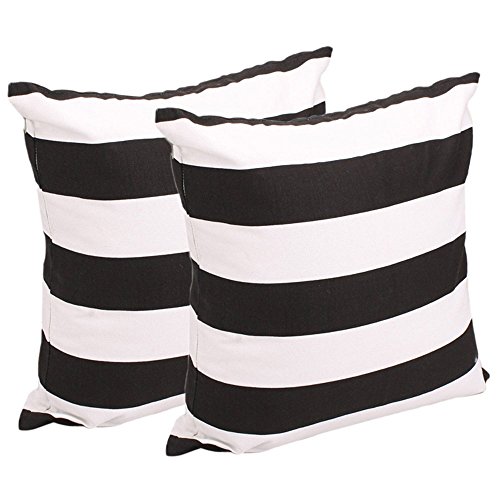 Leaveland White and Black Stripe Set of 2 18x18 Inch Cotton Linen Square Throw Pillow Case Decorative Durable Cushion
