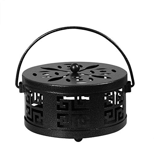 Whiidoom Metal Mosquito Coil Holder with Handle Portable Coil Incense Burner for Home Garden Decorate (Black)