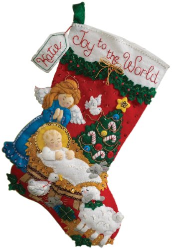Bucilla 18-Inch Christmas Stocking Felt Applique Kit, 86170 Nativity Baby