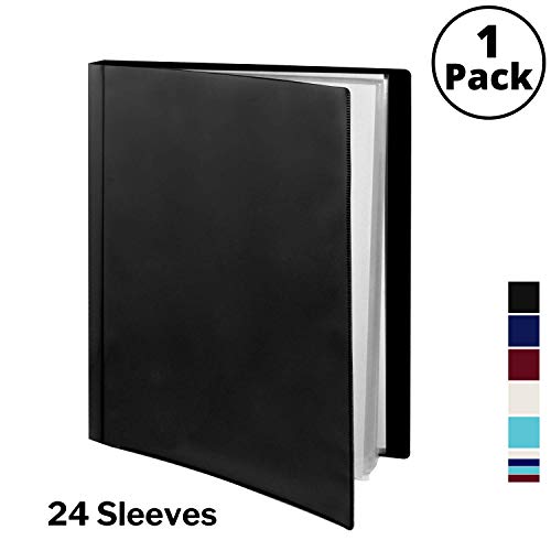 Dunwell Binder with Plastic Sleeves (Black, 1 Pack), 24-Pocket Bound Presentation Book with Clear Sleeves, Displays 48 Pages