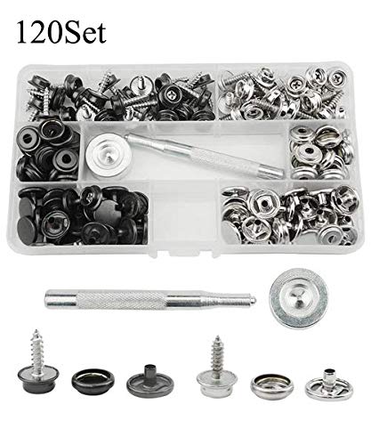 TOVOT 120 PCS Canvas Snap Kit Tool, Upholstery Boat Cover Snap Button Fastener Kit Marine Grade 3/8" Socket Stainless Steel Boat