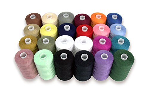 Sewing Aid SEWING AID All Purpose Polyester Thread for Hand & Sewing Machine,  24 Spools in Assorted Colors, 1000 yd Each, Double of