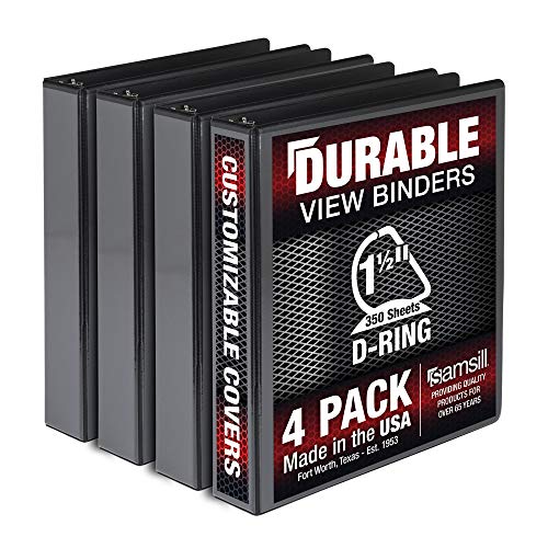 Samsill Durable 1.5 Inch Binder D Ring/Black Binder/Bulk Binder 4 Pack/Customizable Clear View Binder/Black 3 Ring Binder /