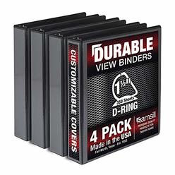 Samsill Durable 1.5 Inch Binder, Made in the USA, D Ring Binder, Customizable Clear View Binder, Black, 4 Pack, Each Holds 350 P