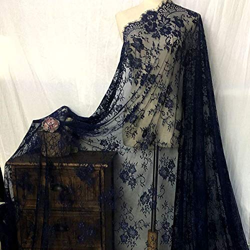 IRIZ 51" x 118" Eyelash Lace Panel Chantilly Lace Fabric Veil Dress Costume Craft Making (Black)