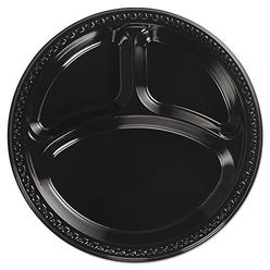 Chinet 81430 Heavyweight Plastic 3 Compartment Plates, 10 1/4" Dia, Black, Pack of 125 (Case of 4 Packs)