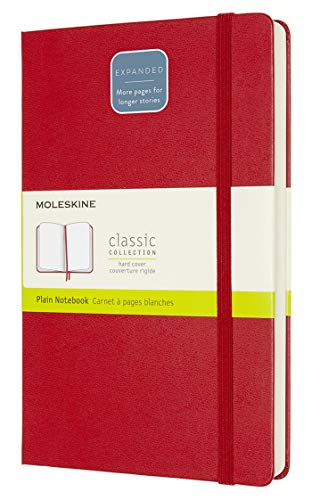 Moleskine Classic Expanded Notebook, Hard Cover, Large (5" x 8.25") Plain/Blank, Red, 400 Pages