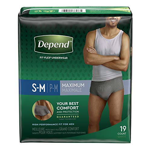 Depend Depend Fit-Flex Incontinence Underwear for Men, Maximum Absorbency, S/m, Grey, 38 Count (2 Packs of 19), Sm/Med, 19