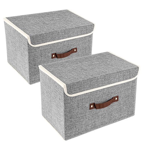 TYEERDEC Foldable Storage Bins 2 Pack Storage Boxes with Lids and Handles Storage Baskets in Cotton and Linen Storage