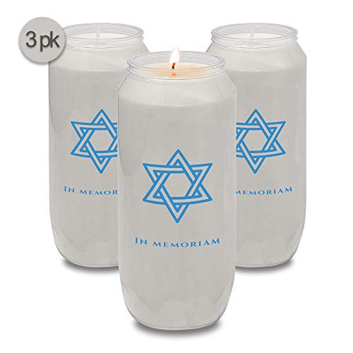 Ner Mitzvah Yahrzeit Memorial Candles - Yahrzeit Candle 7-Day Burn Time - 3 Pack