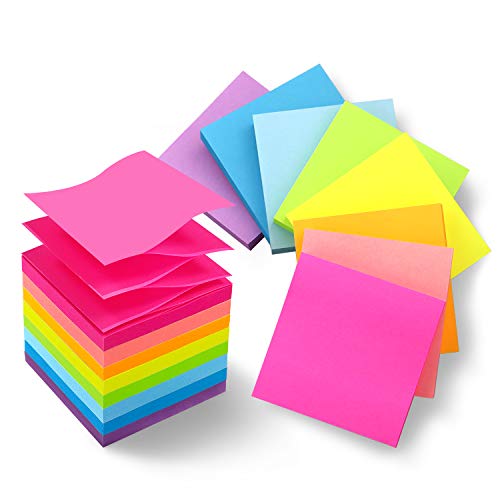 Phthdoty 8 Pads Pop Up Sticky Notes 3x3 Refills Bright Colors Self-Stick Notes Pads Super Adhesive Sticky Notes Great Value Pack