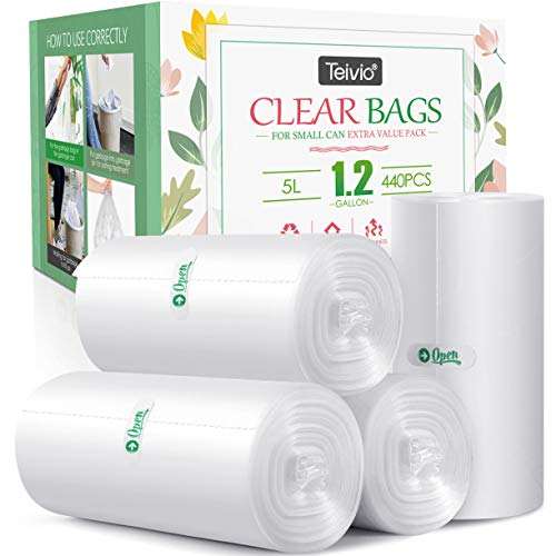 teivio 440 Counts Strong Trash Bags Garbage Bags by Teivio, Bathroom Trash Can Bin Liners, Small Plastic Bags for Home Office