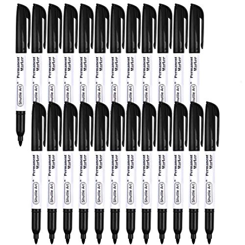 Shuttle Art Permanent Markers,Shuttle Art 24 Pack Black Permanent Marker set,Fine Point, Works on Plastic,Wood,Stone,Metal and Glass for