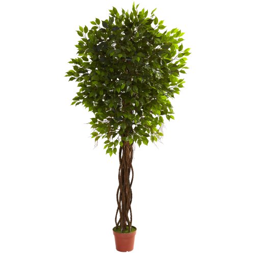 Nearly Natural 5379 Ficus UV Resistant Tree, 7.5-Feet, Green,88.5" x 9.75" x 9.5"