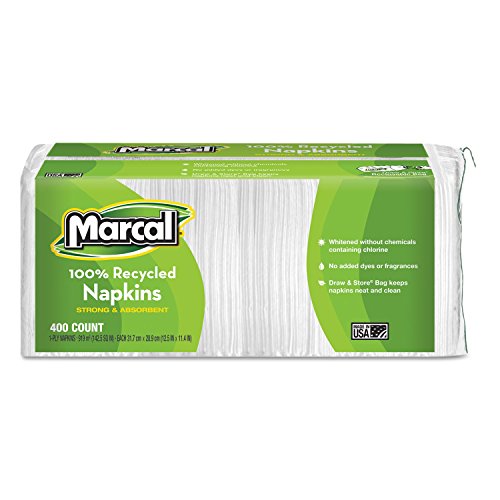 Marcal Lunch Napkins, 100% Recycled Disposable Paper Napkins - Single-Ply, Pack of 400 In a Convenient Draw & Store