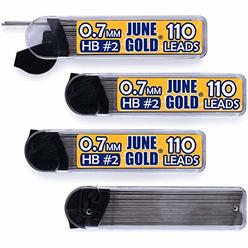 June Gold 440 Pieces, 0.7 mm HB #2 Lead Refills, 110 Pieces Per Tube, Medium Thickness, Break Resistant Lead/Graphite (Pack of 4