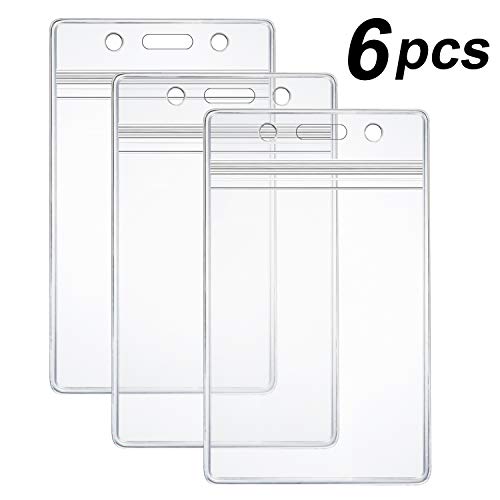 Will Well 6 Pcs Extra Thick ID Card Badge Holder, Vertical Clear PVC Card Holder with Waterproof Resealable Zip Type