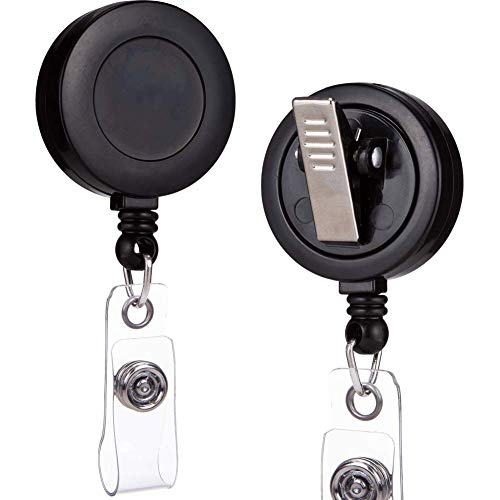 QREEL - 2 Pack - Retractable ID Name Badge Holder Reels with Swivel Alligator Clip (Black)