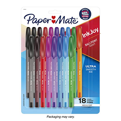 Paper-Mate Paper Mate InkJoy 100ST Ballpoint Pens, Medium Point, 1.0mm, Assorted Colors, 18 Count (1987341)