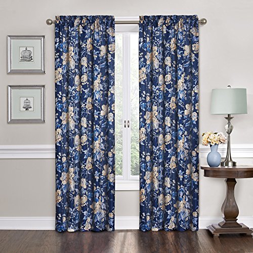 WAVERLY Forever Yours Rod Pocket Curtains for Living Room, Single Panel, 52" x 84", Indigo